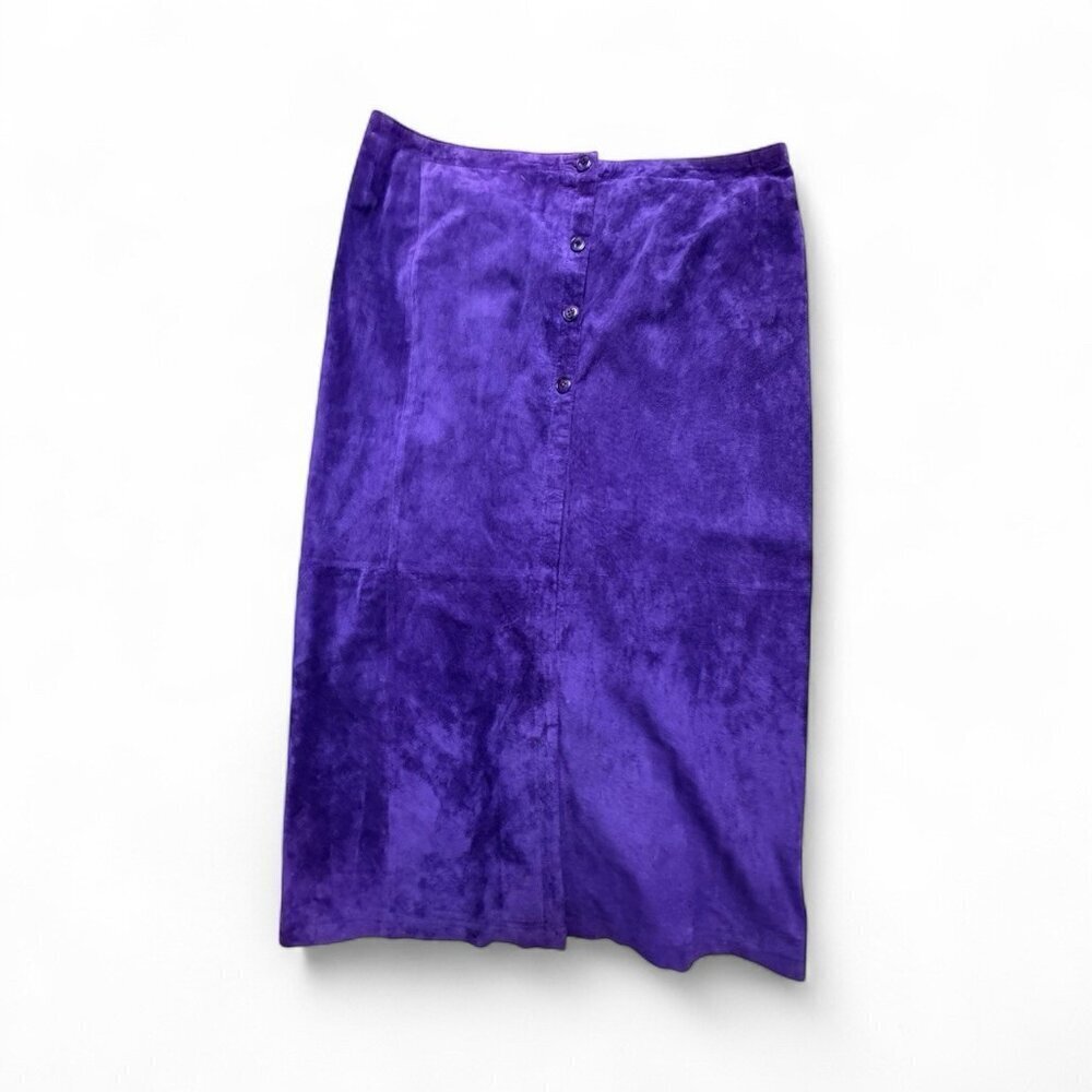 Vintage Forenza Purple Suede Leather Skirt Women’s Size 8 High Waist 34” Long